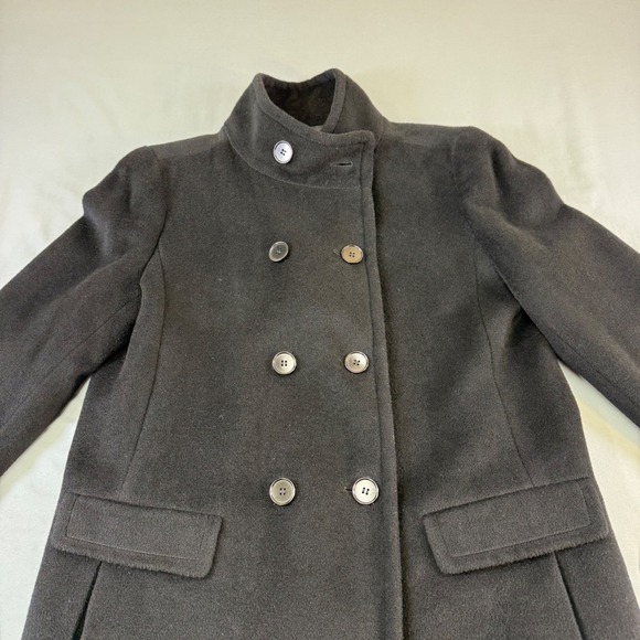 Talbots Black Double Breasted Wool Blend Coat Stand Collar Quilted Lining Size M - Picture 4 of 16